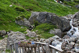 Arriving at Muttenkopf hut near Imst, Tirol, Austria