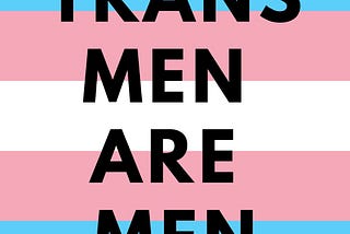 A trans flag pattern with superimposed text that reads, “TRANS MEN ARE MEN.”