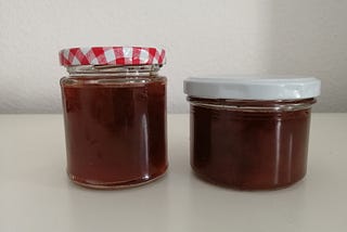 Two jars of rhubarb & vanilla jam