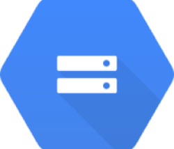 Google Cloud Storage logo showing a blue hexagod with 2 horizontal white bars