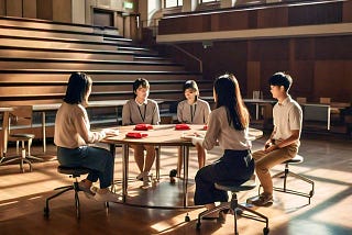 An AI generated image of students sitting in a classroom.