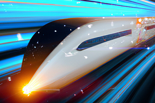 An express train travelling through space. Image credit: DallE-2