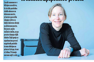 cover page of the article in slovenian, author sitting in photo