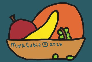 Still Life design with apple, banana, orange and grapes in a bowl