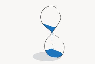 Illustration of an hourglass with blue sand sifting through it