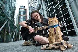 A stray cat & a homeless man