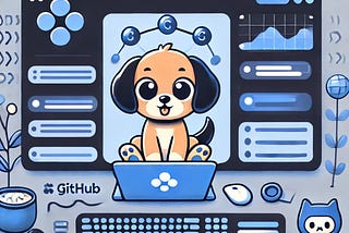 A cute puppy sitting with a laptop, representing a GitHub profile for the article