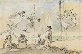 Depiction of the Merlin Swing, one of the entertainments at Sydney Gardens