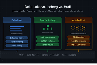 Delta Lake vs Apache Iceberg vs Apache Hudi — open table format comparison for data engineers