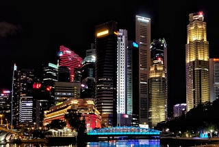 Central business district of Singapore at night.