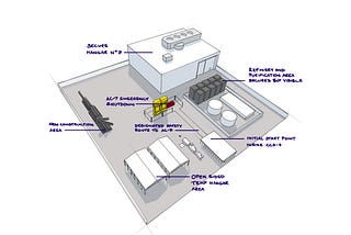 An annotated overview of the external hangar area