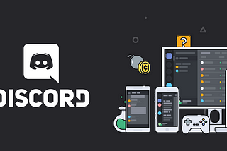 Arte com a logo do Discord ao lado esquerdo, e o aplicativo nas plataformas iOS, Android e PC do lado direito