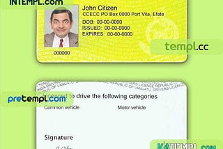 Vanuatu driving license PSD download template