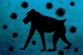 Monkey Pox Image with Monkey Outline and Virus Organisms in Background