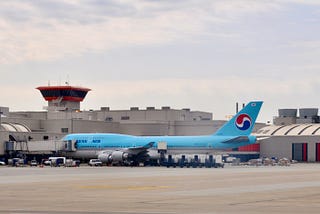Korean Air Boeing 747–400 at the Gate in D/FW Airport