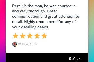 Derek is the man! — Raving Review for Carolina Mobile Detailing Wake Forest | 605–390–8341