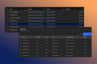 Example data tables from IBM Carbon and Salesforce Lightning design systems
