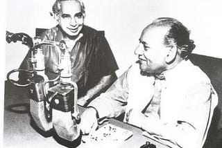 Two major contributors of Progressive Writer’s Movement in India: Sajjad Zaheer and Faiz Ahmad Faiz.