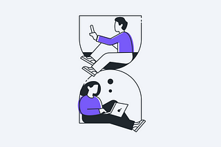 An illustration of a man and a woman each working remotely