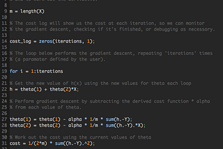 Octave code for Univariate linear regression: my first implementation