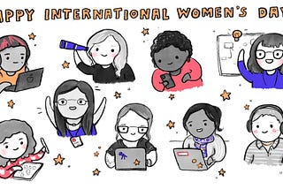 An illustration by Emily Griffin of some of the women who contribute to OpenTelemetry.