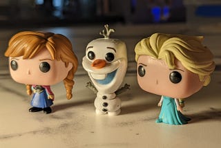 toys of Anna, Elsa and Olaf from the Frozen movie