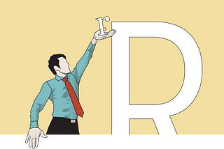 A man in tie reaching up to position a lowercase r above the height of an uppercase R.