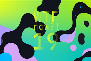 A colourful graphic with numerous dark and purple blobs on a gradient background in greens and blues.