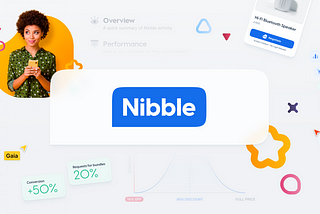 Composition made of Nibble logo and UI patterns from the design system