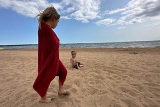 Two boys on the beach of Lake Michigan