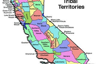 Map of California showing the pre-contact tribal territories