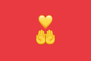 Emoji de duas mãos juntas com as palmas abertas viradas para cima e um coração representando a ideia do voluntariado e colocar a mão na massa.