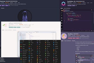 A collage of screenshots that present different themes that a user can choose to customize and personalize their workspace as they write their programs.