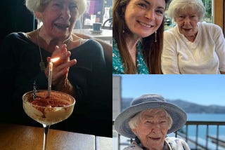 Grandma Betty, the ultimate user in my mind. Celebrating her bday with a tiramisu and in the sunshine.