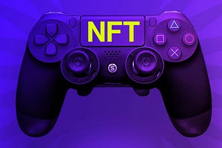 A console gaming controller is featured in the centre, with the word NFT on it