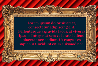 An ornate gold frame surrounds the standard Latin-esque Lorem ipsum text