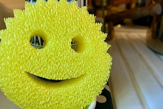 Scrub Daddy sponge in the shape of a smiley face