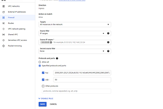 Centos Free Panel Google Cloud Firewall Setting