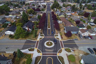 Aerial photo of Third Street in Marysville.