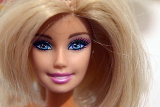 Blonde Barbie doll face / close up
