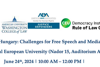 Header for a flyer announcing conference at the CEU on challenges for free speech and media pluralism in Hungary