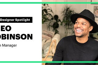 Hulu designer spotlight feature on design manager, Theo Robinson. Man with hat, sitting and smiling off into the distance.