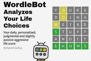 A spoof Wordle game that reads “You’re doing weird stuff and it shows,” along with the WordleBot robot icon.