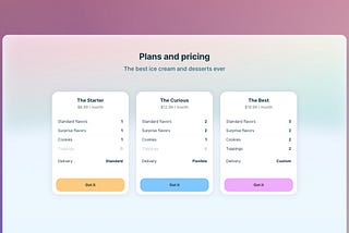 Ice cream plans and pricing landing page, built with Framer and no code