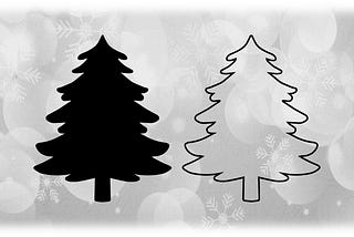 Holiday Clipart: Black Solid and Outline Wispy Evergreen / Pine Tree for Winter, Christmas, Yule Celebration - Digital Download SVG & PNG