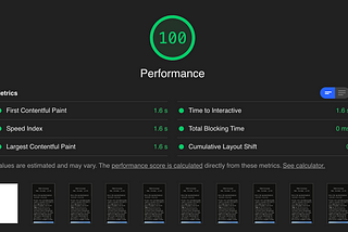 Google Lighthouse score of 100 for performance