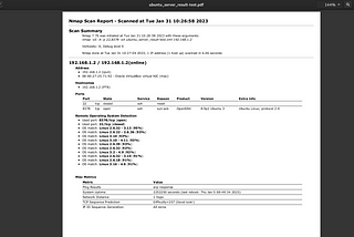 An Nmap scan report in a pdf file.