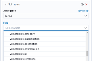 Image of Kibana Visual field selector drop-down with too many fields.