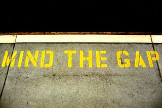 Image of “Mind the gap” text on ground on London tube station