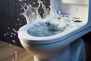 AI image generated using prompts by the author. Photo of a toilet with water splashing out.